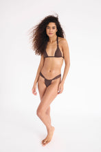 Load image into Gallery viewer, CHOCOLATE KNOTTED SLIT BIKINI TOP
