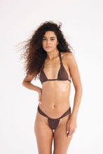 Load image into Gallery viewer, CHOCOLATE KNOTTED SLIT BIKINI TOP
