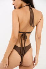 Load image into Gallery viewer, CHOCOLATE HALTER COCONUT RING SWIMSUIT
