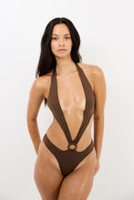 Load image into Gallery viewer, CHOCOLATE HALTER COCONUT RING SWIMSUIT
