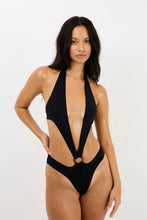 Load image into Gallery viewer, BLACK HALTER COCONUT RING SWIMSUIT
